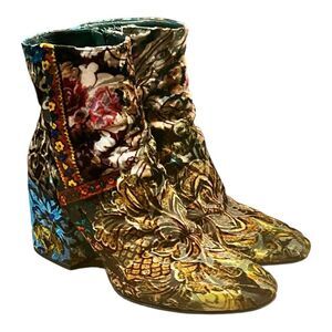 Vero Cuoio Made in Italy Velvet Maximalist Boho Floral Paisley Ankle Boots